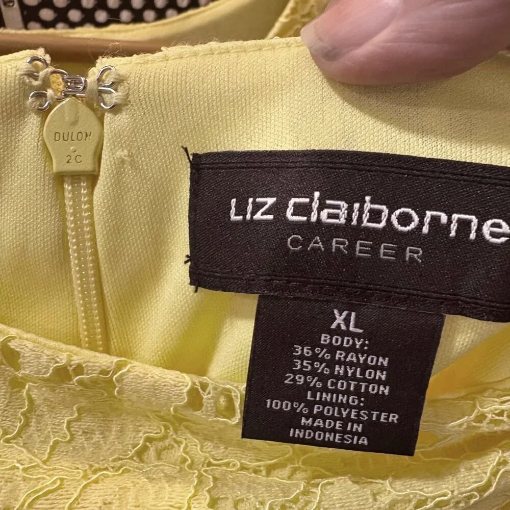Liz Claiborne 2Pc Butter Yellow Lace‎ Top & Skirt XL Stretch Career Spring